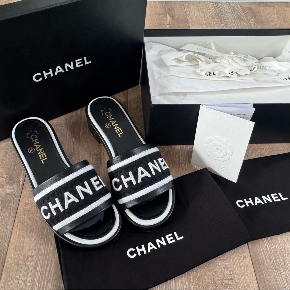 CHANEL Lambskin Embroidered CC Mule Sandal